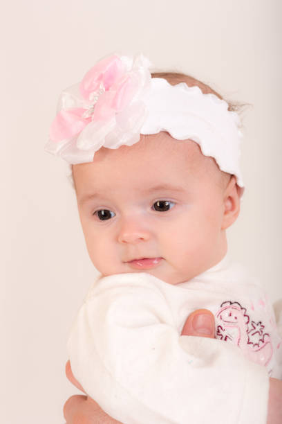 Baby portrait close up on white background