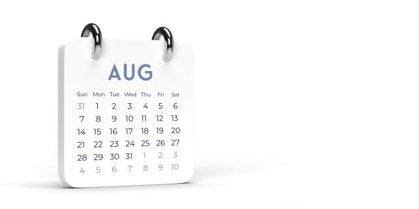 weißer august, aug, tischkalender 2022 auf leerem hintergrund mit kopierfläche. - august calendar stock-fotos und bilder