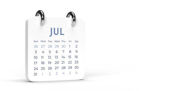 White Sticky Note With 2023 July Calendar And Red Push Pin On Blue Background