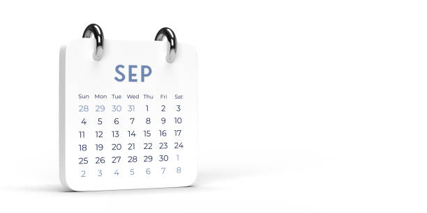 blanco septiembre, sep, calendario de escritorio 2022 en fondo en blanco con espacio de copia. - calendar time deadline autumn fotografías e imágenes de stock