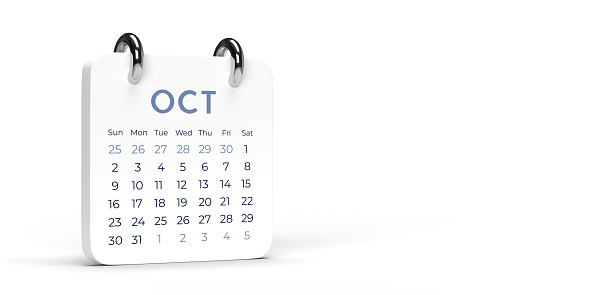 Octubre blanco, OCT, calendario de escritorio 2022 sobre fondo en blanco con espacio de copia. photo