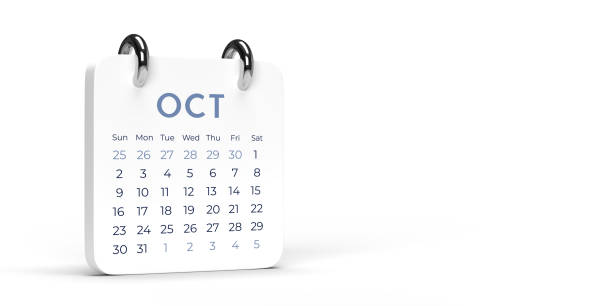 octubre blanco, oct, calendario de escritorio 2022 sobre fondo en blanco con espacio de copia. - octubre fotografías e imágenes de stock