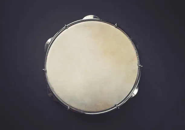 Traditional Brazilian tambourine, Pandeiro, isolated on black background