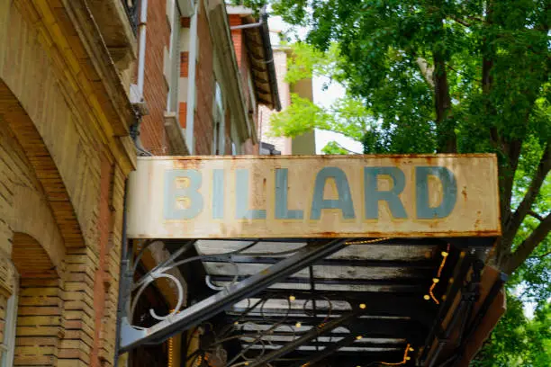 billard text sign french means poolroom in street city table billards snoocker room