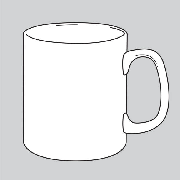 mug garis hitam diisolasi dengan latar belakang putih. cangkir teh. kopi minuman panas. - mug ilustrasi stok