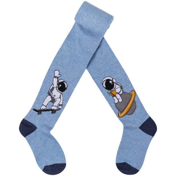 istock blue children's tights with a pattern of astronauts, half folded, on a white background 1388117857