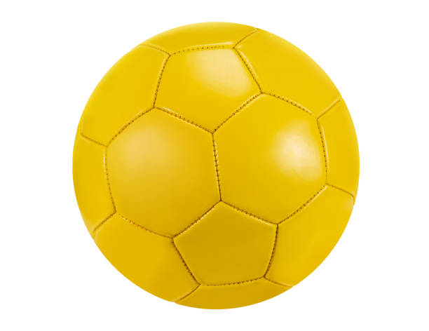yellow color soccer ball isolated on white background - soccer ball soccer ball cut out imagens e fotografias de stock