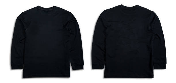 istock Black long sleeve t-shirt front and back views isolated on white with clipping path 1388118172