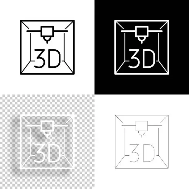 Vector illustration of 3D printer. Icon for design. Blank, white and black backgrounds - Line icon