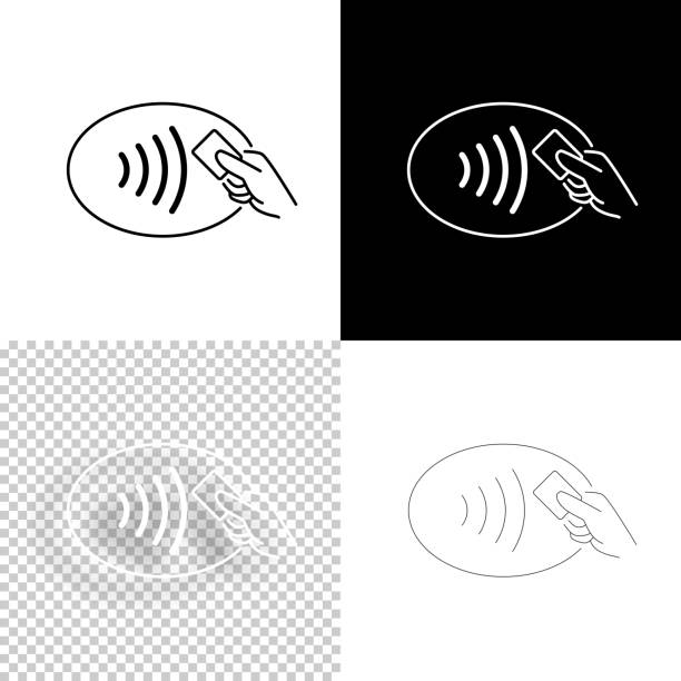 Contactless payment. Icon for design. Blank, white and black backgrounds - Line icon Icon of "Contactless payment" for your own design. Four icons with editable stroke included in the bundle: - One black icon on a white background. - One blank icon on a black background. - One white icon with shadow on a blank background (for easy change background or texture). - One line icon with only a thin black outline (in a line art style). The layers are named to facilitate your customization. Vector Illustration (EPS10, well layered and grouped). Easy to edit, manipulate, resize or colorize. Vector and Jpeg file of different sizes. tapping stock illustrations
