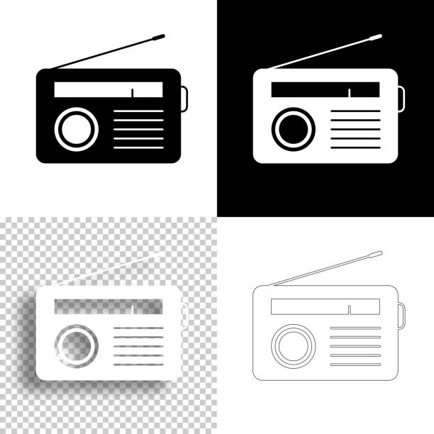 Radio. Icon for design. Blank, white and black backgrounds - Line icon Icon of "Radio" for your own design. Four icons with editable stroke included in the bundle: - One black icon on a white background. - One blank icon on a black background. - One white icon with shadow on a blank background (for easy change background or texture). - One line icon with only a thin black outline (in a line art style). The layers are named to facilitate your customization. Vector Illustration (EPS10, well layered and grouped). Easy to edit, manipulate, resize or colorize. Vector and Jpeg file of different sizes. retro transistor radio clip art stock illustrations