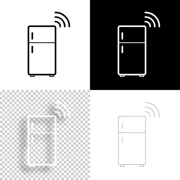 Vector illustration of Smart Refrigerator. Icon for design. Blank, white and black backgrounds - Line icon