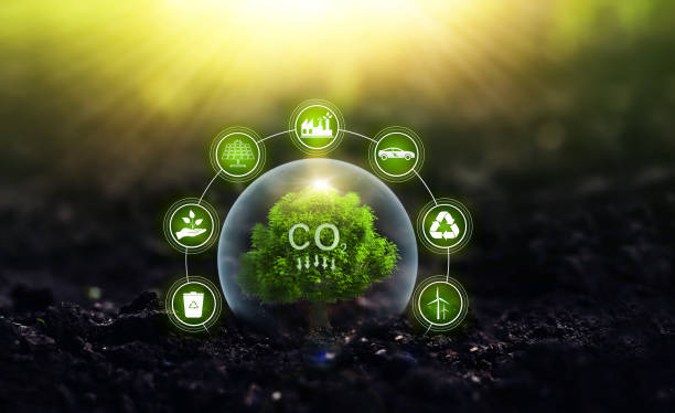 moderne tecnologie eco-ambientali che non producono emissioni di co2. ridurre il concetto di emissioni di co2. ambiente pulito senza emissioni di anidride carbonica. - green economy foto e immagini stock