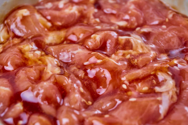 istock Texture of raw pork cook with sauce sliced 1388125051