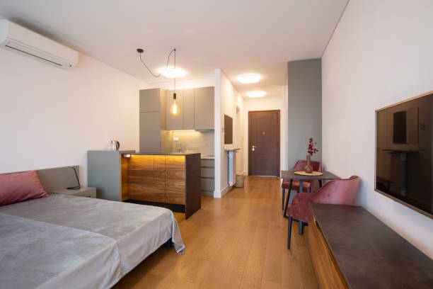istock Wooden floor in open plan apartment 1388125382
