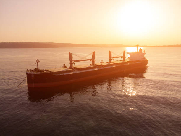 istock Large general cargo ship tanker bulk carrier, Top down aerial view. 1388125794