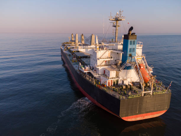 istock Large general cargo ship tanker bulk carrier, Top down aerial view. 1388125800