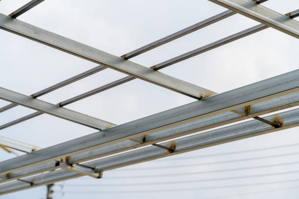 istock Steel structure house building is under construction on sky background. 1388128341