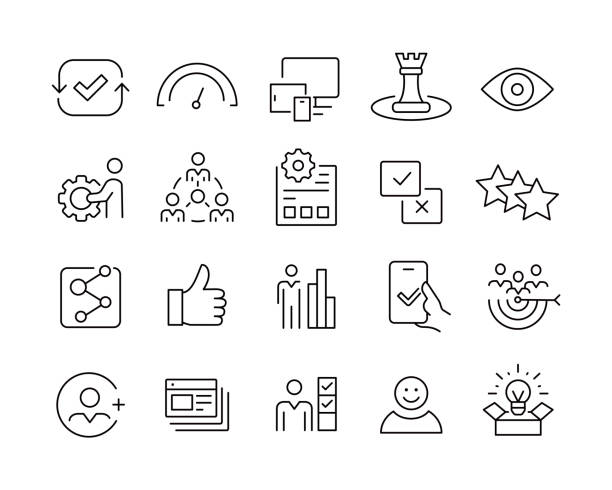 ilustraciones, imágenes clip art, dibujos animados e iconos de stock de iconos de experiencia de usuario - iconos de línea vectorial - facilidad