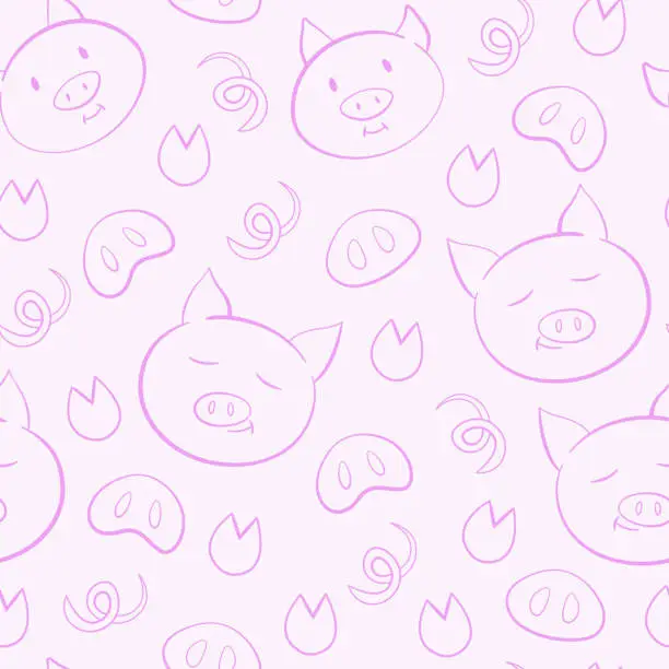 Vector illustration of Seamless background with pigs, hooves and tails.