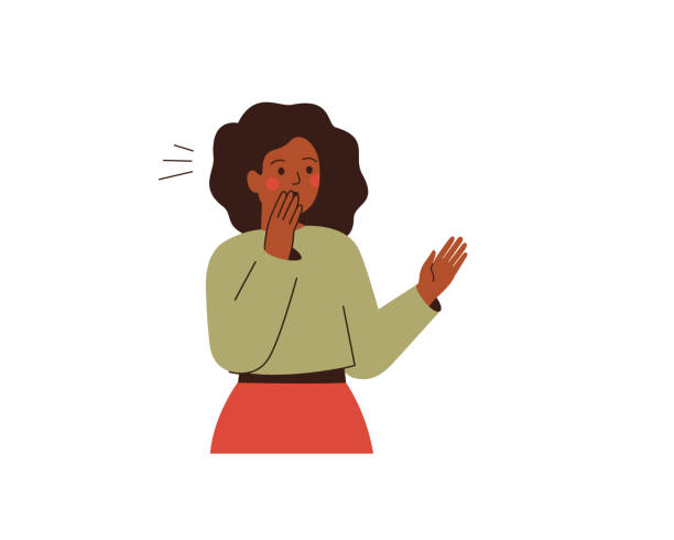 ilustraciones, imágenes clip art, dibujos animados e iconos de stock de mujer afroamericana conmocionada con expresión facial sorprendida. una mujer negra asombrada niega algo. - raised eyebrows illustrations