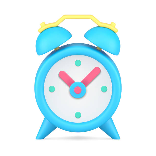 istock Classic vintage round alarm clock with arrows pointing minutes and hours front view 3d icon vector 1388131731