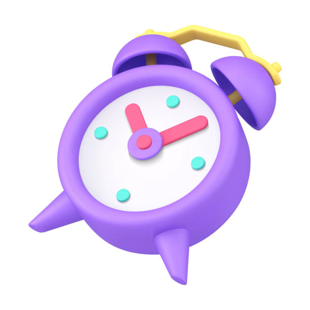 istock Purple analogue vintage alarm clock for morning reminder, deadline notification 3d icon vector 1388131852