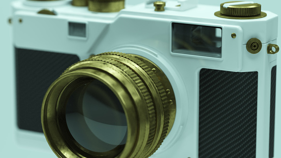 Camera Modern Retro Carbon Fibre Gold White Photography Equipment Lens Technology 3d illustration render