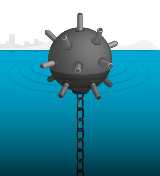 istock Realistic combat naval anti submarine mine in the sea. Fight against enemy ships. 3d vector illustration 1388136100