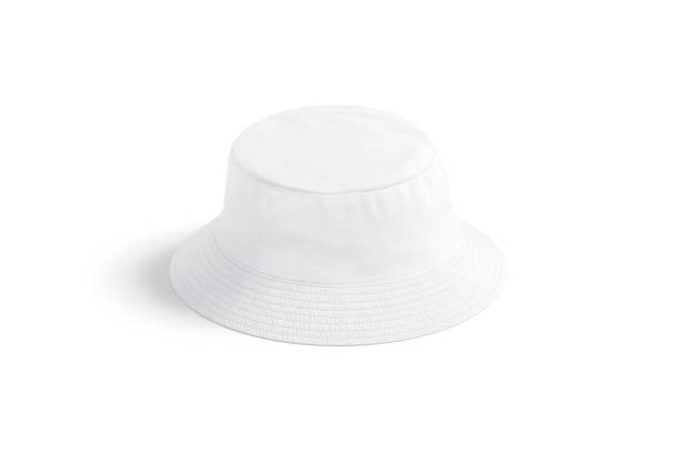 Blank white bucket hat mockup, front view Blank white bucket hat mockup, front view, 3d rendering. Empty canvas booney or panama for summer head wear mock up, isolated. Clear oversized sunhat for safari or fishing template. bucket hat stock pictures, royalty-free photos & images