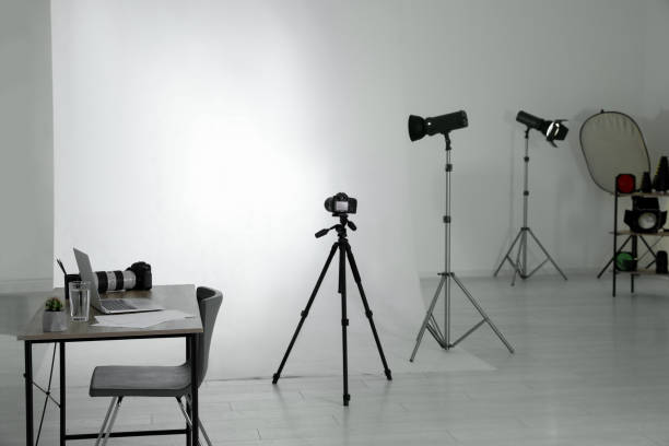 istock Photo studio interior with set of professional equipment and workplace 1388139396