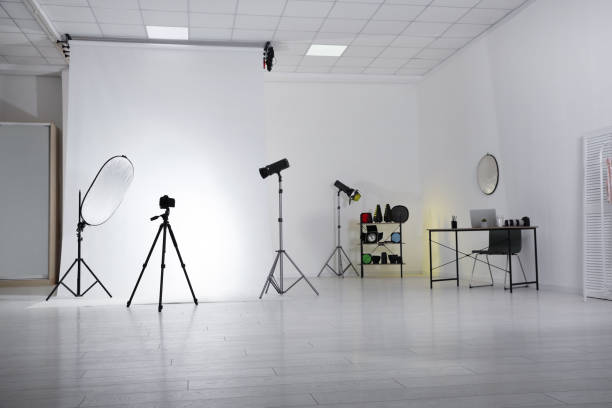 istock Photo studio interior with set of professional equipment and workplace 1388139398