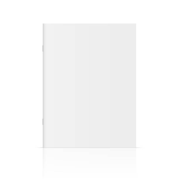 vektor realistisches stehendes 3d-magazin-mockup mit weißem blanko-cover - zeitschrift stock-grafiken, -clipart, -cartoons und -symbole