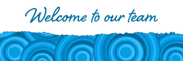 Welcome To Our Team Blue Circular Background Ripped Effect Text Welcome To Our Team text written over blue background. aboard stock illustrations