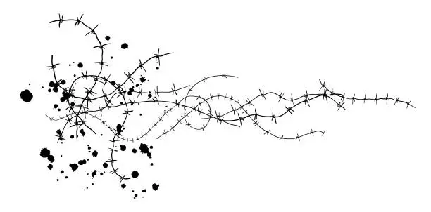 Vector illustration of barbwire  black and white  splattered  billboard
