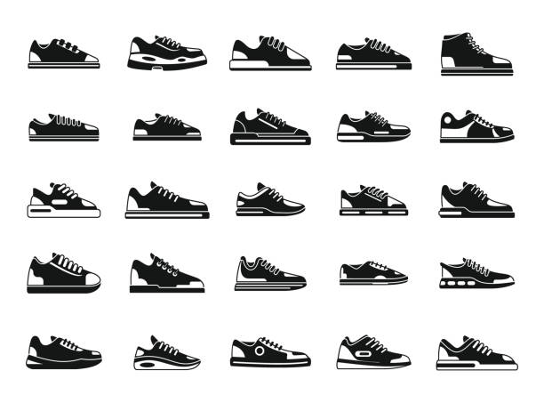 istock Sneakers icons set simple vector. Girl shoe 1388146543