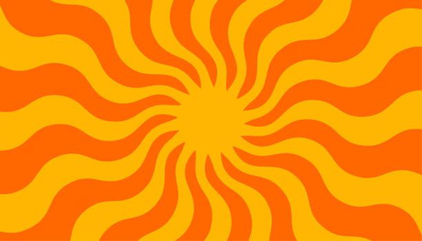 Retro banner with sun and rays in style of 70s Retro banner with sun and rays in style of 70s. Sunburst, sunrise summer background. Sunbeam illustration, starburst geometric pattern. Vintage wallpaper summer background stock illustrations