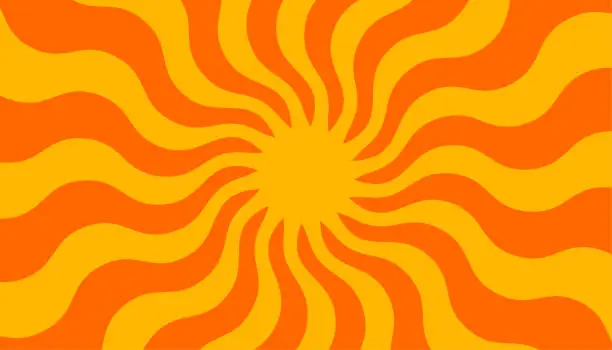 Vector illustration of Retro banner with sun and rays in style of 70s