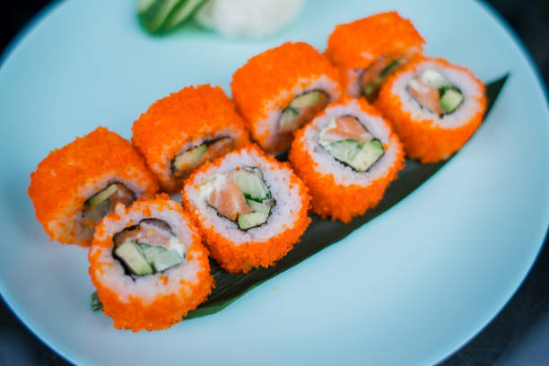 istock a roll with salmon and rice with tobiko caviar 1388148706