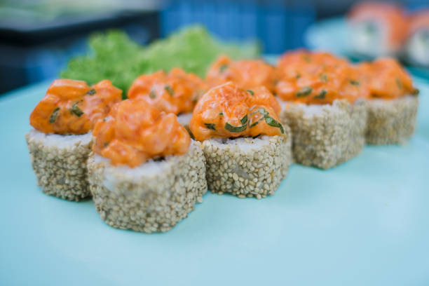 istock Japanese roll with sesame seeds and rice 1388149041