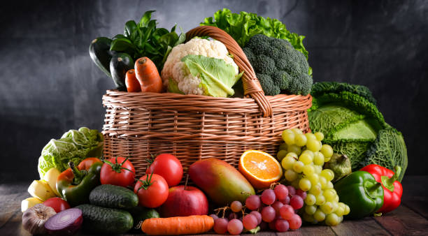 istock Composition with assorted organic vegetables and fruits 1388150668