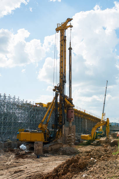 istock Drilling rig at a construction site drills the ground 1388152078