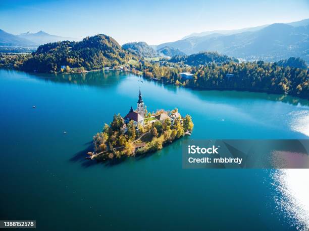 Lake Bled With The Bled Island From Above Stock Photo - Download Image Now - Lake Bled, Slovenia, Bled - Slovenia