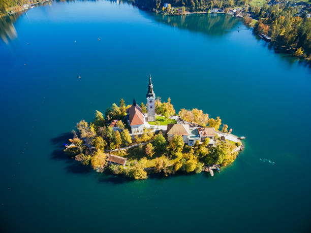 istock Lake Bled with the Bled island from above 1388152673