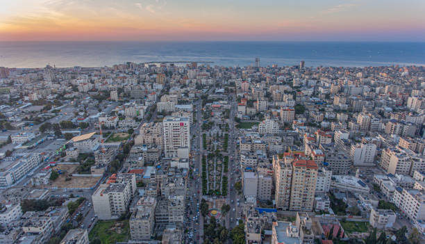 Palestine _ Gaza _ An aerial view An aerial view of the Al-Rimal neighborhood in the center of the Gaza Strip gaza strip photos stock pictures, royalty-free photos & images