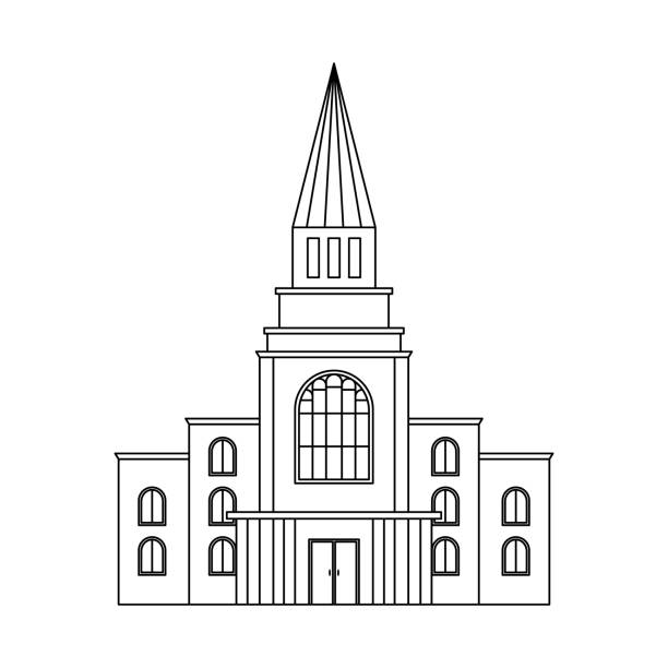 vektorillustration der mormonenkirche. religiöses architektonisches gebäude. umreißen - mormonenkirche stock-grafiken, -clipart, -cartoons und -symbole