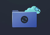 istock Cloud storage icon concept. Computer folder with file sync icon, cloud, and magnifying glass. 3D vector illustration 1388157978