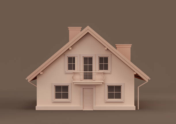 istock Monochrome single detached house, miniature detached house model flat and solid brown color, Real estate property, 3d Rendering 1388159086