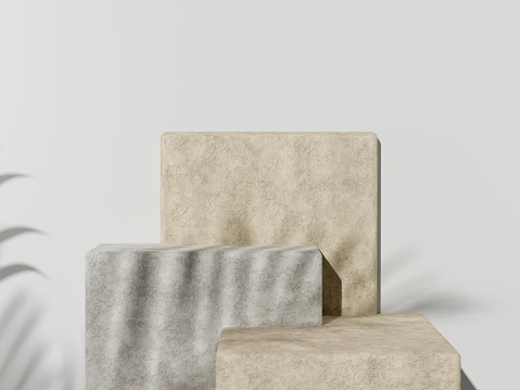 Maqueta de piedra y pequeña planta formando un podio de producto, Presentación cosmética. Renderizado 3d. photo