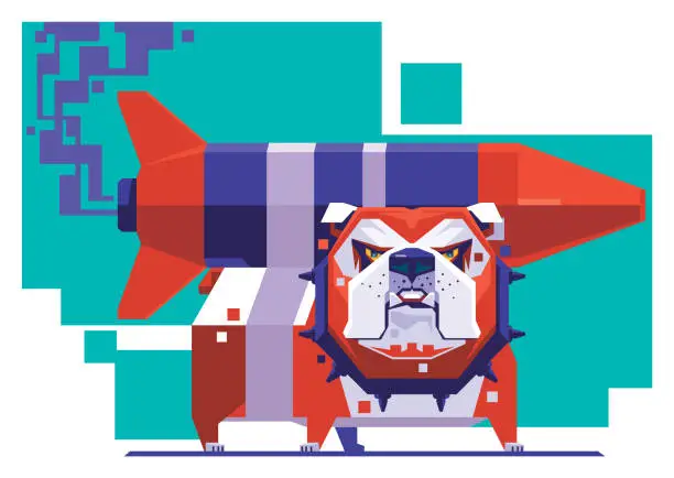 Vector illustration of bulldog carrying rocket